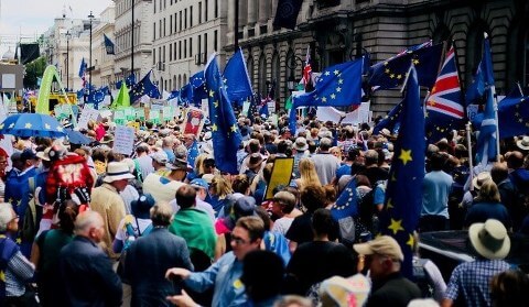 People marching in London at an anti-Brexit rally