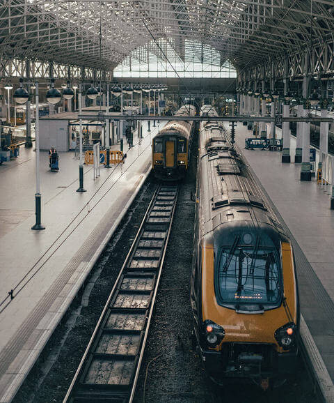 Trains waiting in a station in London