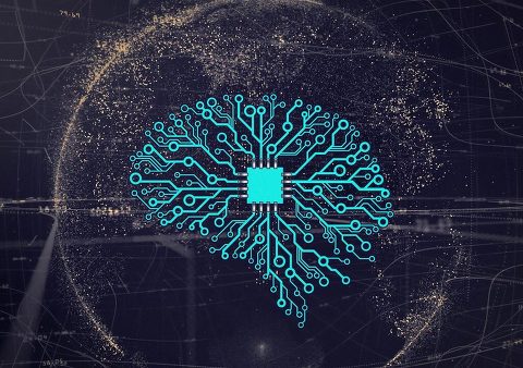 Neural network computer chip representing AI