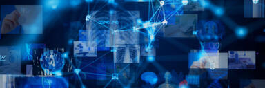 Thought leadership can transform your business Various images overlapping each other, connected by a network